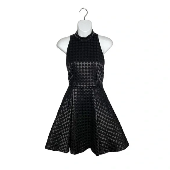Alice + Olivia | Dresses | Alice Olivia Black Checkered Halter Choker Fit  Flare Dress | Poshmark
